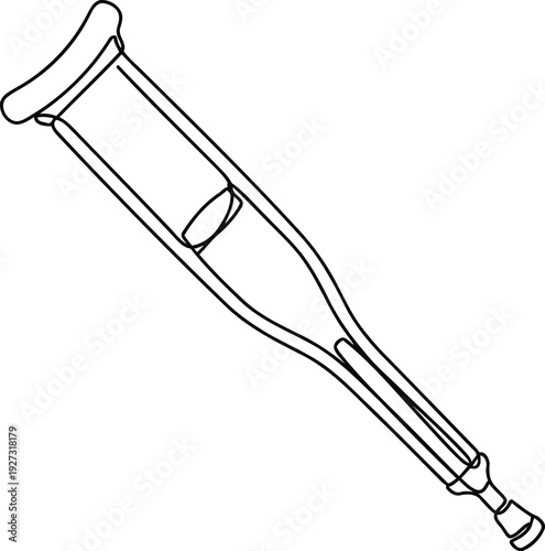 Walking Crutch Single Line Icon, Minimalist Medical Injury Support Outline
