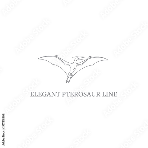 Minimalist Flying Pterosaur Dinosaur Line Art