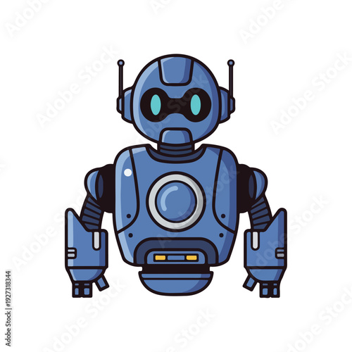 Friendly robot character with blue metallic body and glowing eyes
