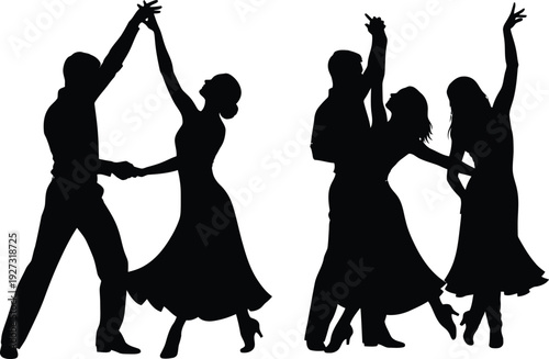 Dancing couple silhouette ballroom dance illustration