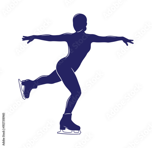 person ice skating on white background with arms outstretched and one leg raised