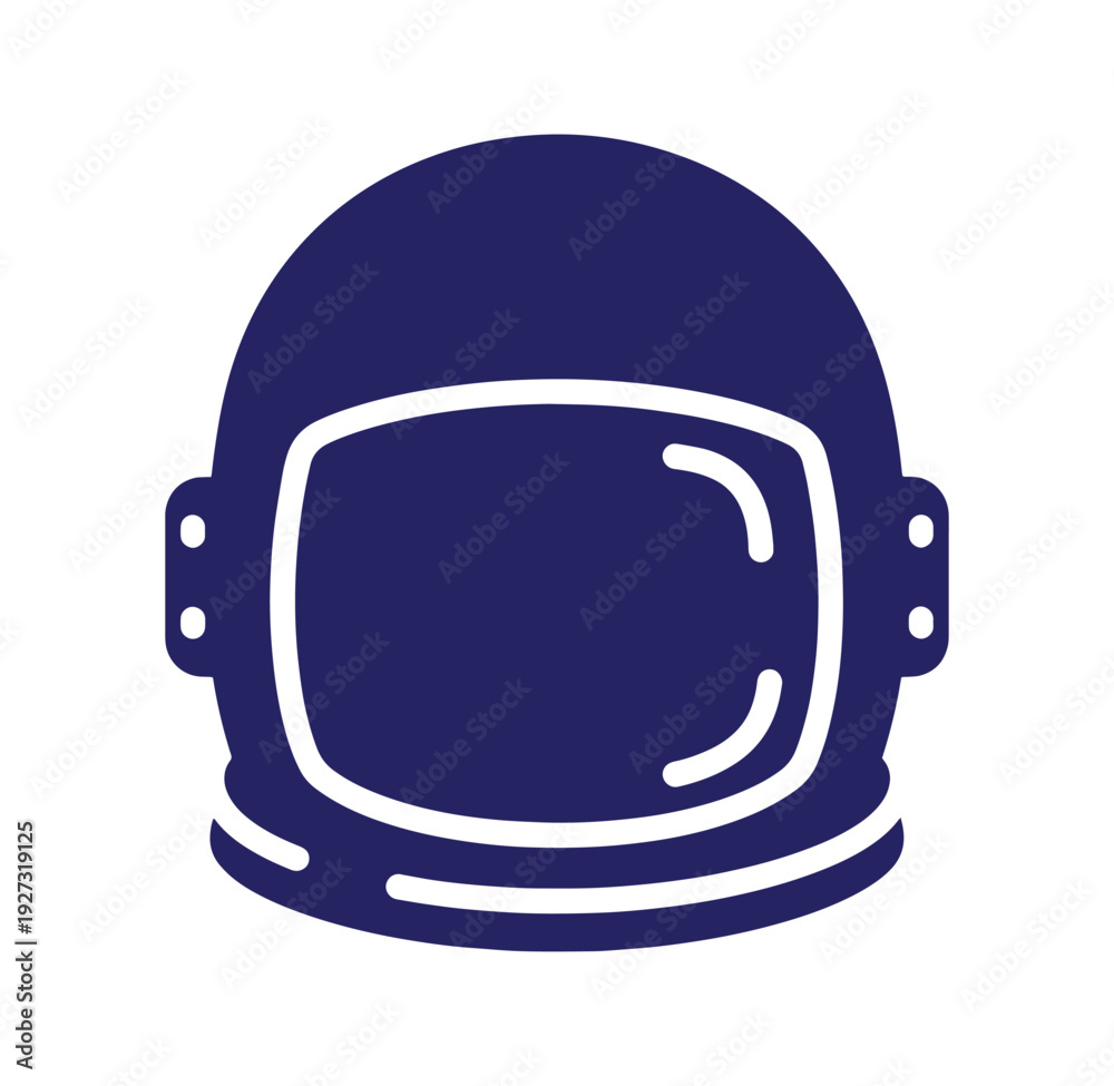 Fototapeta premium Simple dark blue astronaut helmet icon on white background for space or technology concepts
