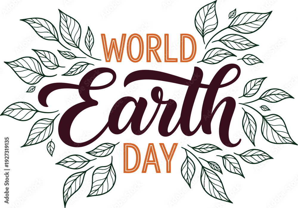 Fototapeta premium World Earth Day typography with green leaves illustration