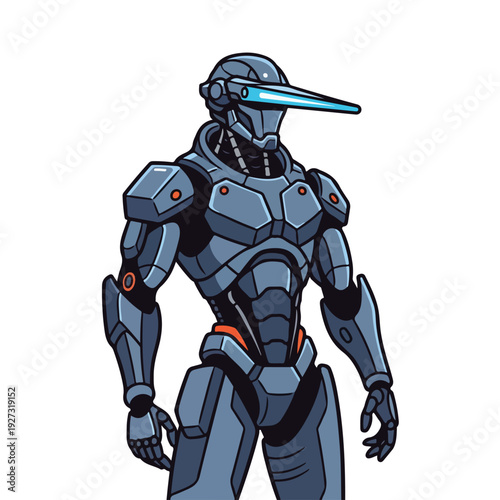 Robot with long beak like nose in futuristic metallic armor
