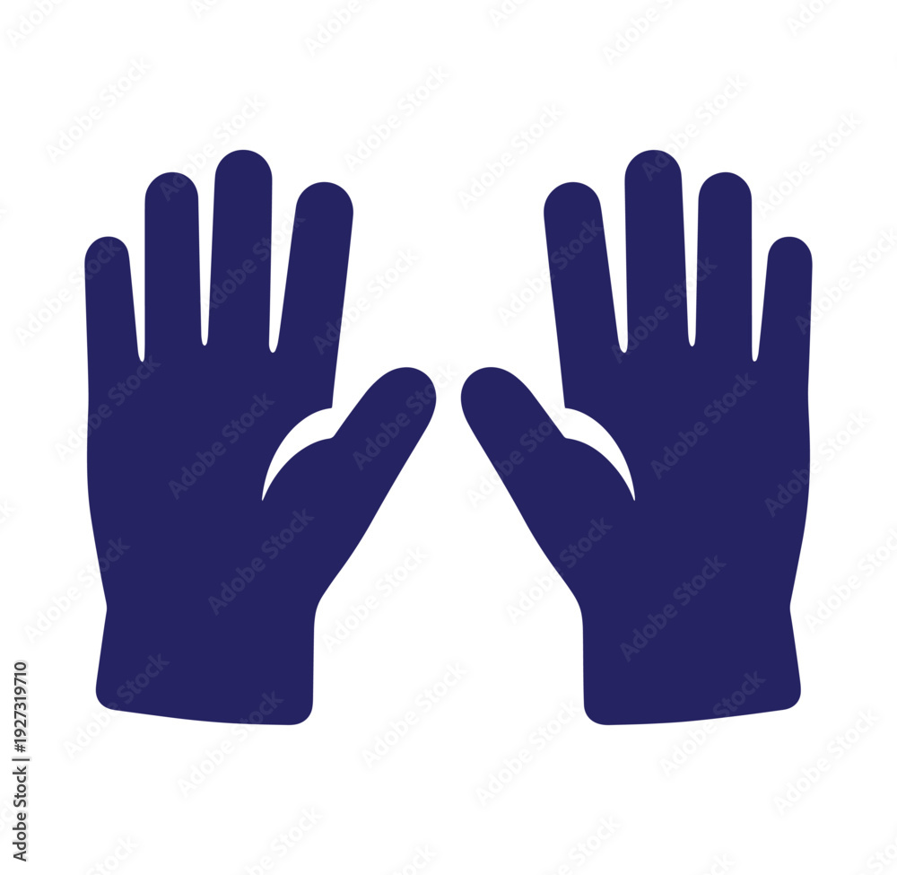 Obraz premium Two navy blue gloves with palms facing forward and fingers spread apart on transparent background