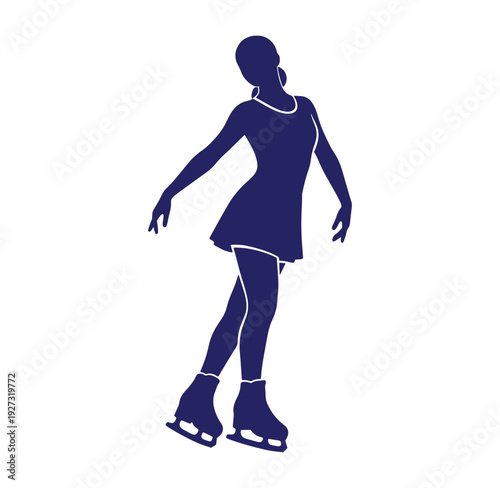 woman ice skating on frozen rink in blue silhouette figure