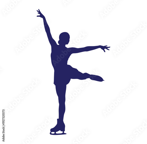 young woman ice skating in a graceful pose on ice rink alone