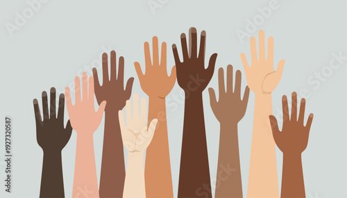 raised hand with different skin tone