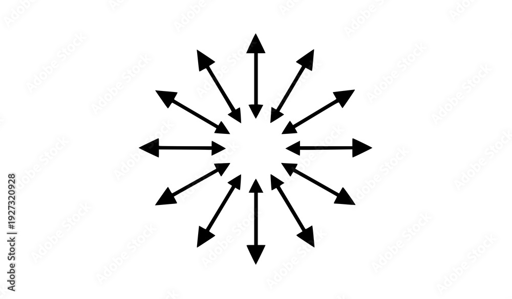 Obraz premium Circular arrangement of black arrows pointing in multiple directions vector isolated on transparent background