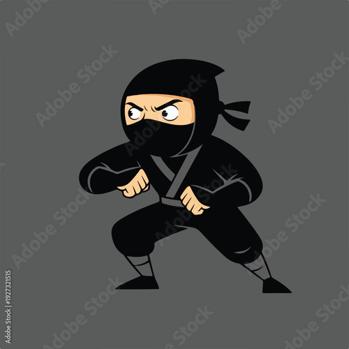 Cartoon ninja in fighting stance on dark background
