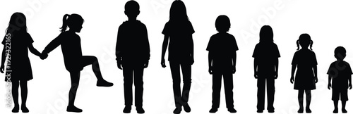 Children's Growth Silhouettes Collection from Toddler to Preteen for Educational, Developmental Stages, and Human Growth Concept Illustrations
