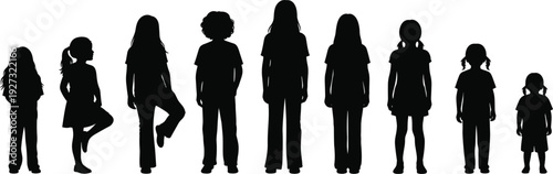 Children Growth Silhouettes Collection with Various Stages of Development from Toddler to Preteen for Educational, Health, and Human Development Illustrations
