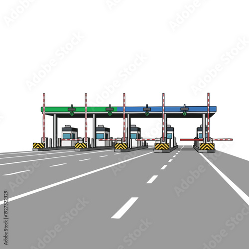 Modern Toll Plaza with Multiple Lanes for Vehicle Payment Processing