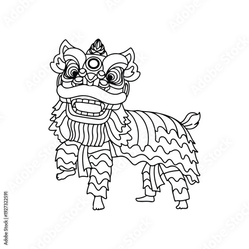 Lion dance performance costume design element in line art