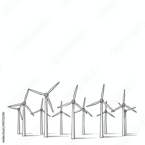 Group of Modern Wind Turbines in a Renewable Energy Field