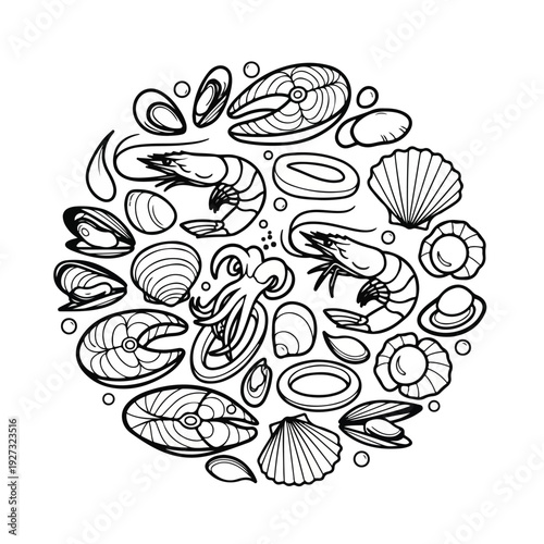 Seafood shellfish composition with shrimp and mussels