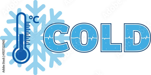 Cold Temperature Concept with Thermometer and Snowflake Icon in Blue Winter Design