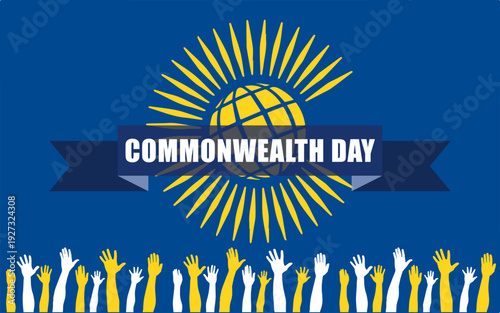 Commonwealth day vector illustration, Commonwealth Day Vector Art, Commonwealth day with raising hands