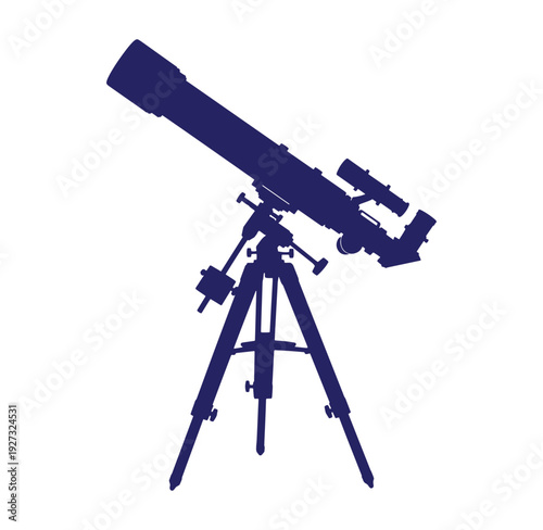 Dark blue telescope on tripod stand for stargazing and astronomy observations