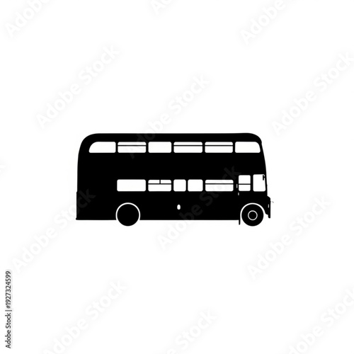 Double decker bus silhouette illustration on a plain background viewed from the side showcasing its sleek design and multiple windows