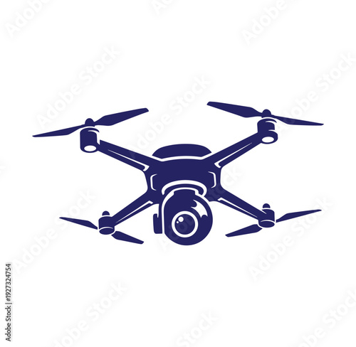 Drone with four propellers and camera flying in air  aerial photography device