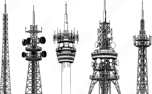 antenna, communication, tower, network, technology, broadcast, silhouette, signal, wireless, internet, infrastructure, connection, illustration, flavector, vector, radio