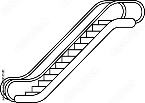 A black line drawing of an escalator on a with a simple design