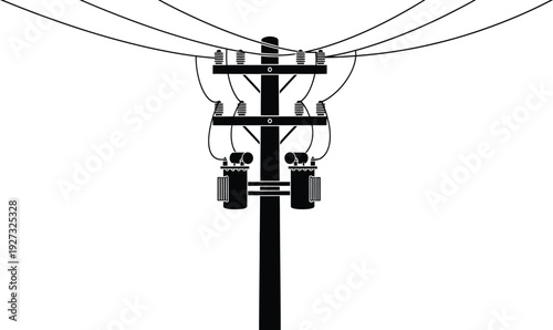 Electricity transmission tower with wires on top and insulators