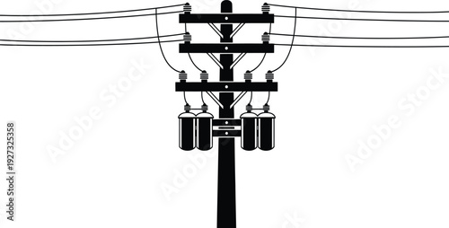 Electricity transmission tower with insulators and wires on for energy infrastructure concept