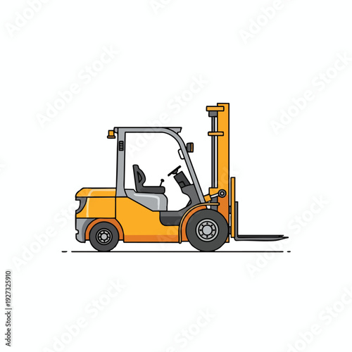 Yellow Forklift Truck Operating in Warehouse or Construction Site