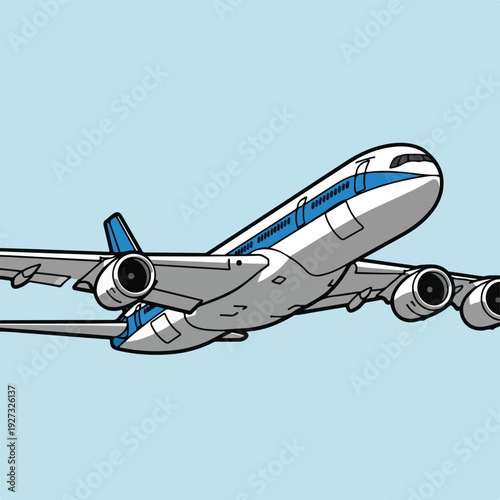 Airplane flying through clear blue sky with engines visible