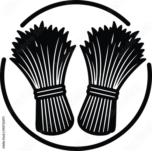 silhouette of two wheat sheaves in a circular frame vector design