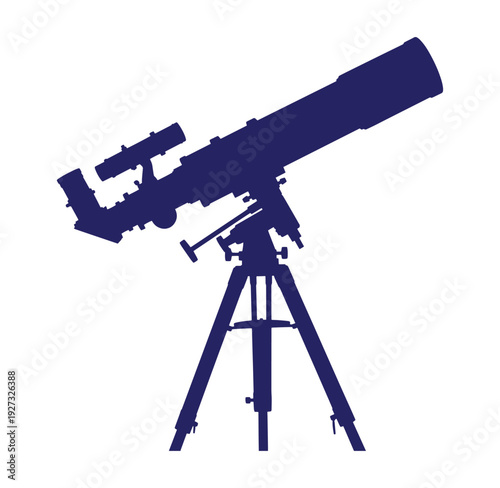 Silhouette of a telescope on a tripod for stargazing and astronomical observations
