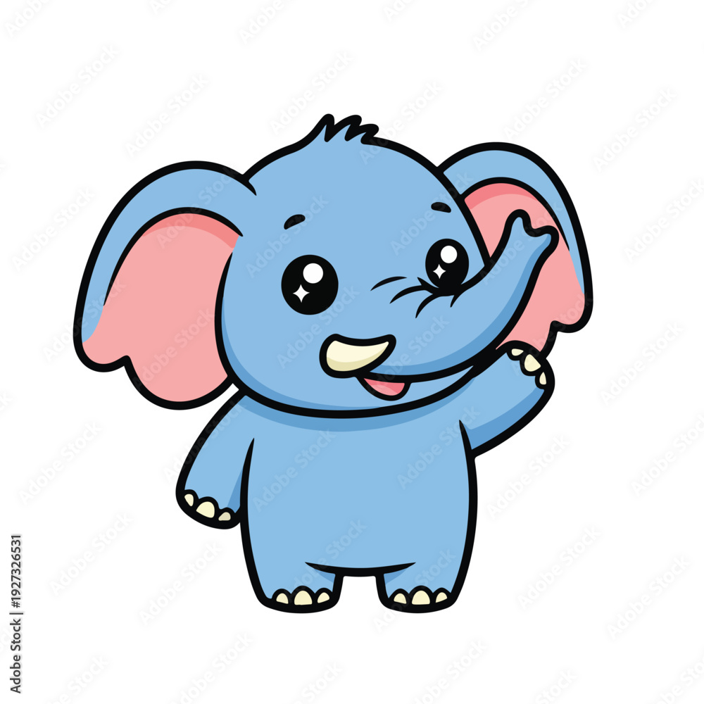 Obraz premium Smiling blue cartoon elephant with pink ears and white toenails