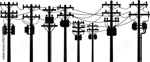Electric power distribution poles and lines on a for energy infrastructure concept