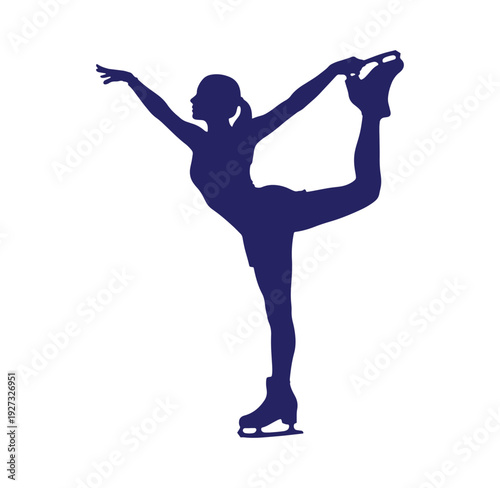 woman ice skating in a graceful pose on one leg with the other leg raised