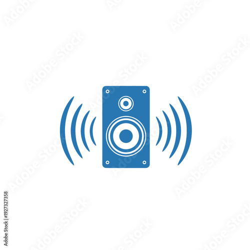 A modern blue speaker icon with radiating sound waves, symbolizing audio output, music playback, or multimedia communication, perfect for digital interfaces and technology designs