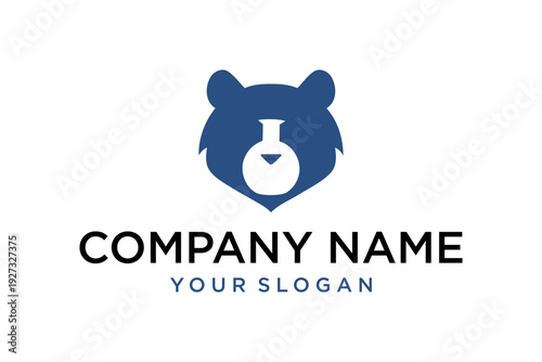 Blue Bear Head Logo with Chemical Flask Nose for Science and Research Company Branding