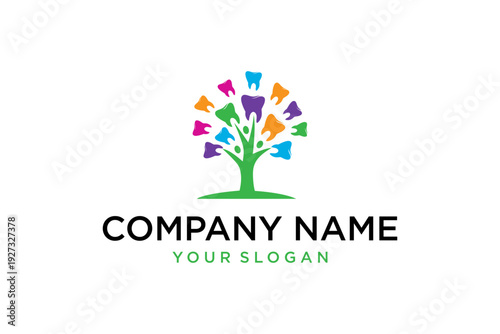 Vibrant Dental Tree Logo with Colorful Teeth for Oral Health and Growth