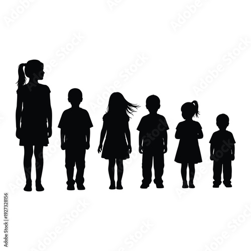 Silhouettes of children standing in a row