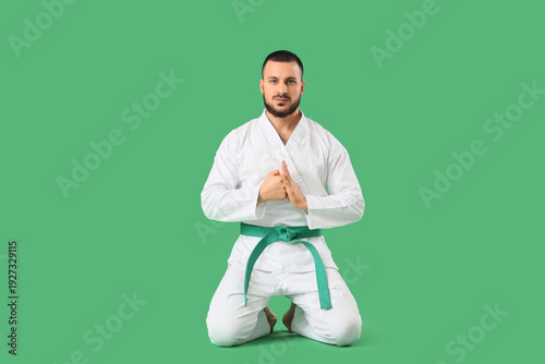 Young man practicing karate...
