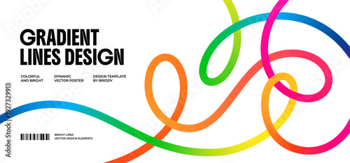 Curve Color Lines Pattern. Abstract Vector Background with Wave Gradient Lines. 3D Rainbow Ribbon Shapes. Fun Dynamic Color Doodles.