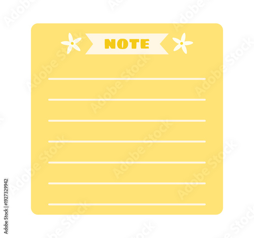 Yellow paper memo. Blank sticky note with lemon design. Vector illustration.