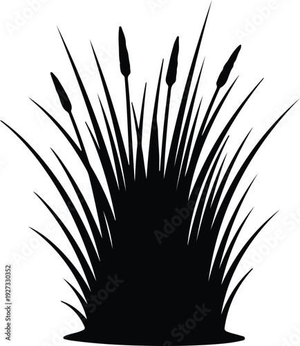 silhouette cattail and tall grass wetland plant nature swamp landscape vector design