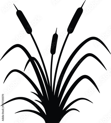 silhouette cattail plants growing in wetlands nature flat vector design