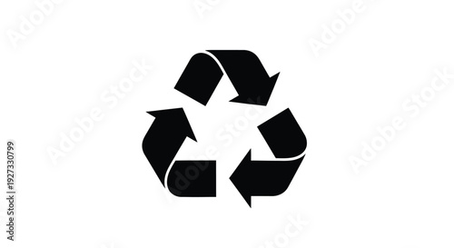 Black recycling symbol prominently displayed on a stark white background, universally representing environmental sustainability, waste reduction, and the crucial practice of reusing materials. This ic