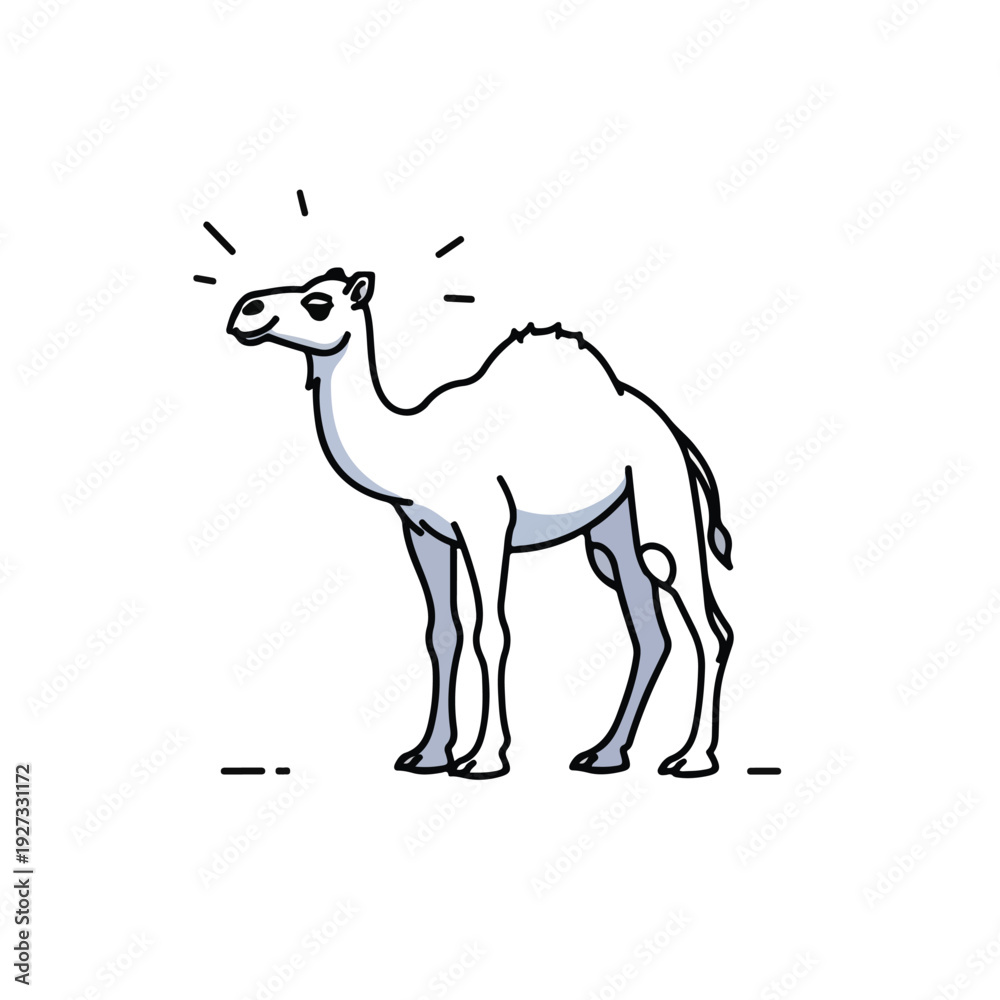 Fototapeta premium Cute cartoon camel standing alone in profile view