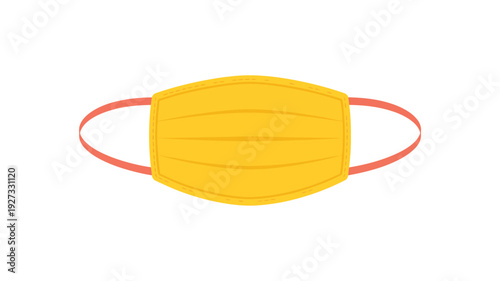 A vibrant yellow pleated protective face mask illustration with distinct red elastic ear loops, an essential graphic for promoting health safety and community well-being awareness