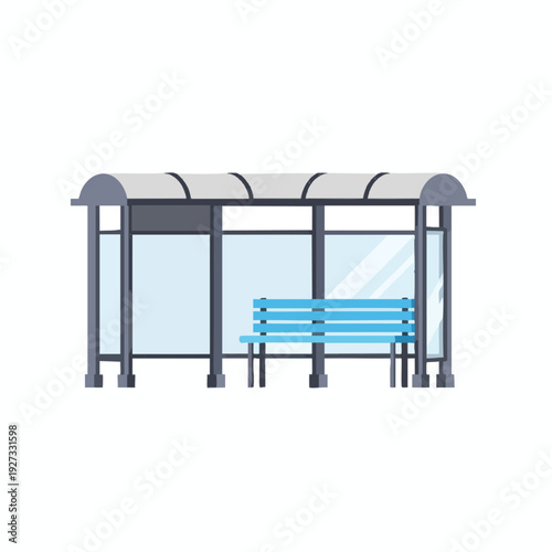 Modern Bus Stop Shelter with Seating and Clear Roof for Public Commuters
