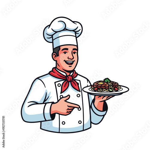 Smiling chef presenting a plate of food